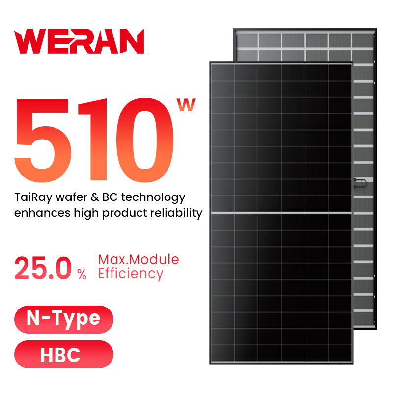 Pannello solare residenziale WERAN 495-510W con contatto posteriore - Modulo fotovoltaico sul tetto a doppio vetro OEM per distributori e installatori